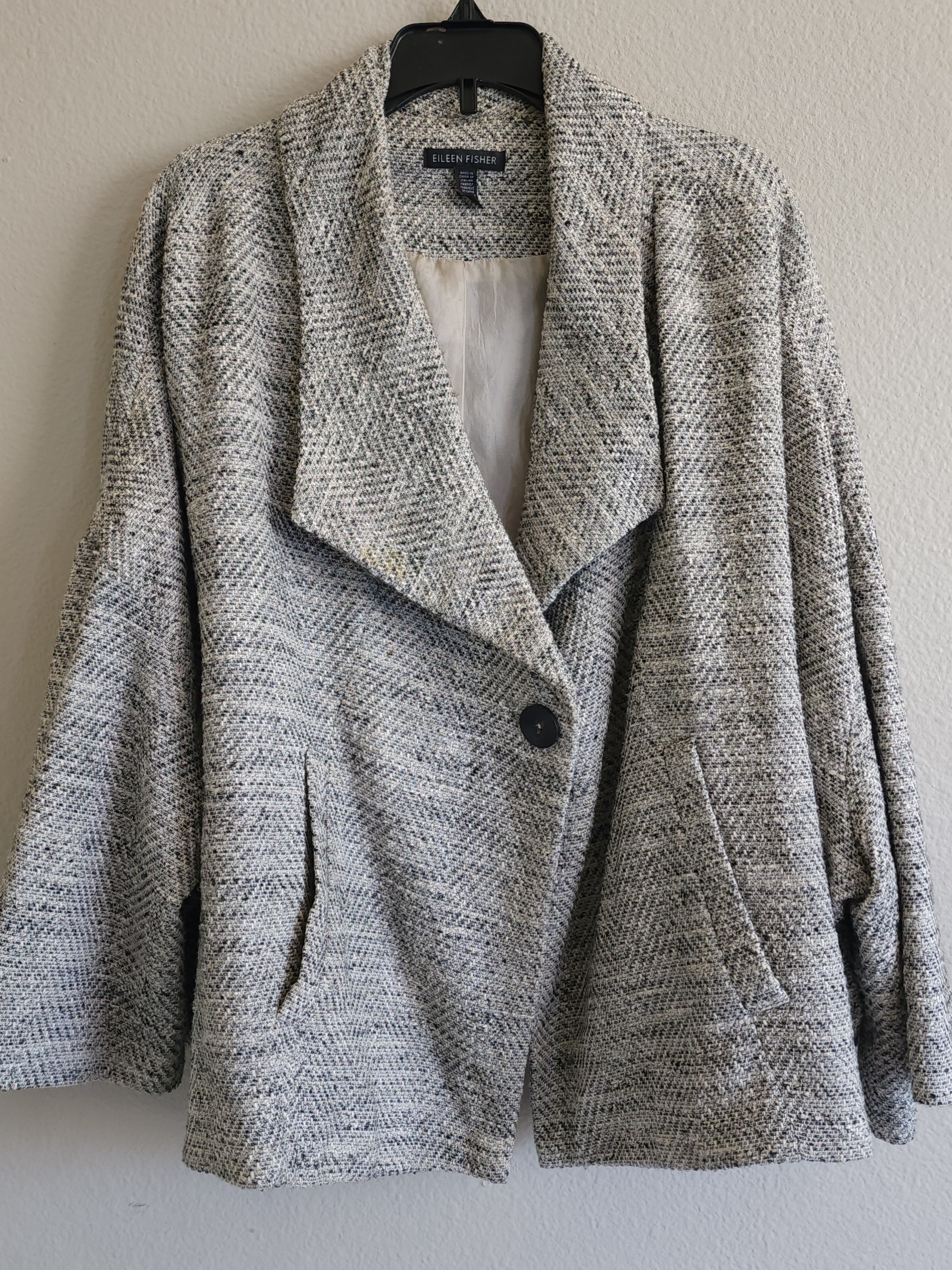 Eileen Fisher Silk Lined Cotton Tweed Cocoon Blazer Jacket M Flawed